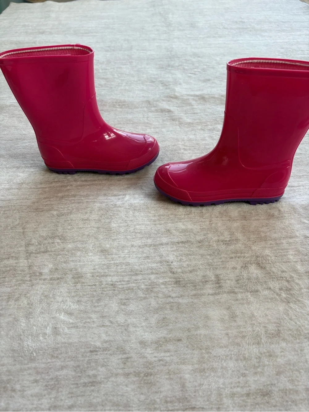 Rain boots - Girls Pink with Purple Sole Rain Boots - Size 11-12
